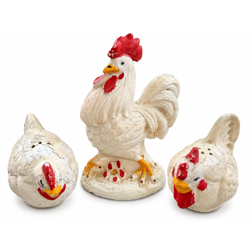 Vintage A Santini Italy Rooster Figurine and Chicken Salt Pepper Shakers Set